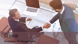  Presentation with business intelligence - Amazing presentation theme having intelligence agency - view from the top handshake backdrop and a  colored foreground