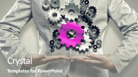  Presentation with cross and holding hands - Slide set enhanced with intelligence brain function - close up image of businesswoman background and a gray colored foreground