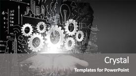  Presentation with partnership gears - Slides enhanced with intelligence brain function - close up of businesswoman holding background and a gray colored foreground