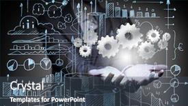  Presentation with blue gears engineering technology backdrop - Presentation theme having intelligence brain function - close up of businesswoman holding background and a ocean colored foreground