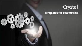  Presentation with gears - Presentation design enhanced with intelligence brain function - close up of businesswoman holding background and a dark gray colored foreground
