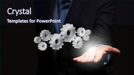  Presentation with blue gears engineering technology backdrop - Slide deck featuring intelligence brain function - close up of businesswoman holding background and a  colored foreground