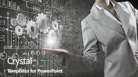  Presentation with animated gears - Slides enhanced with intelligence brain function - close up of businesswoman holding background and a  colored foreground
