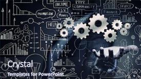  Presentation with gears - Audience pleasing slides consisting of intelligence brain function - close up of businesswoman holding backdrop and a wine colored foreground