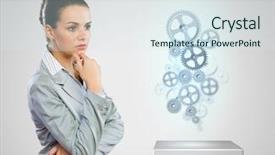  Presentation with brain structure - Colorful slide deck enhanced with intelligence brain function - image of thoughtful businesswoman looking backdrop and a  colored foreground