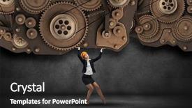  Presentation with woman engineer - Slides having mockup image of hands holding black tablet pc with blank green screen and flower vase on wooden table in cafe background and a seafoam green colored foreground.