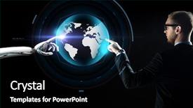  Presentation with business intelligence - Presentation theme with intelligence concept - businessman and robot background and a black colored foreground