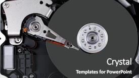  Presentation with hard disk drive - Slide deck with intelligence concept - real open hard drive isolated background and a  colored foreground