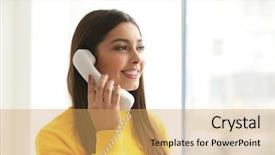  Presentation with intelligent agents - Amazing PPT layouts having intelligent agents - beautiful young woman talking backdrop and a yellow colored foreground