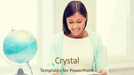  Presentation with travel globe - Audience pleasing PPT theme consisting of girl in a medical gown and gloves holds a syringe in her hands and looks smilingly at the camera backdrop and a light gray colored foreground