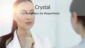  Presentation with lawyer client - PPT theme having intelligent agents - practicing woman lawyer listens background and a  colored foreground