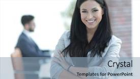  Presentation with successful - PPT layouts enhanced with intelligent agents - successful young business woman background and a  colored foreground