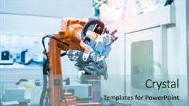  Presentation with robot arm - Presentation theme consisting of intelligent control system - robot arm is working smartly background and a light blue colored foreground