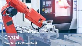  Presentation with artificial intelligent - Presentation theme having intelligent control system - robot arm is working smartly background and a teal colored foreground