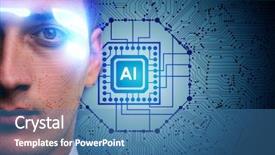  Presentation with artificial intelligent - Beautiful PPT theme featuring intelligent machin vision - artificial intelligence concept with businessman backdrop and a teal colored foreground
