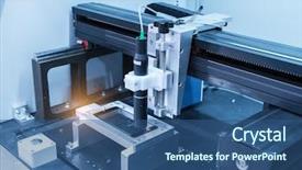  Presentation with industrial robot - Presentation theme having intelligent machin vision - industrial robot working in phone background and a ocean colored foreground