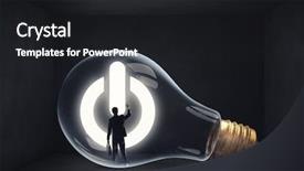  Presentation with light bulb - PPT theme with intelligent opportunism - man holding luminous idea inside background and a dark gray colored foreground