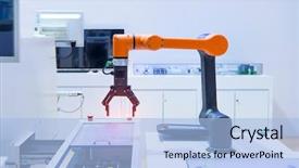  Presentation with artificial intelligent - PPT theme having intelligent system - robot arm is working smartly background and a light blue colored foreground