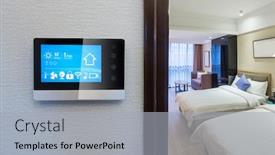  Presentation with smart home - Slides featuring intelligent-touch-screen-with-smart background and a light gray colored foreground