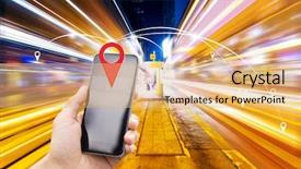  Presentation with transportation traffic - Presentation design enhanced with intelligent transportation - mobile phone with traffic background and a coral colored foreground