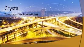  Presentation with traffic road - Beautiful PPT theme featuring intelligent transportation - night scene of busy traffic backdrop and a light blue colored foreground