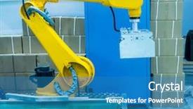  Presentation with conveyor belt - Audience pleasing PPT theme consisting of intelligent transportation - robotic arm at production line backdrop and a teal colored foreground