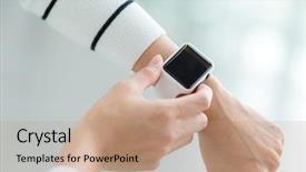  Presentation with smart watch red - Slide deck having intelligent transportation systems - woman use of smart watch background and a coral colored foreground