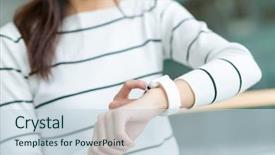  Presentation with smart watch red - Presentation design consisting of intelligent transportation systems - young woman use of smart background and a sky blue colored foreground