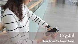  Presentation with intelligent transportation systems - Audience pleasing presentation theme consisting of intelligent transportation systems - young woman using wearable watch backdrop and a gray colored foreground