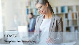  Presentation with internship - Cool new theme with intelligent woman taking her internship backdrop and a light blue colored foreground