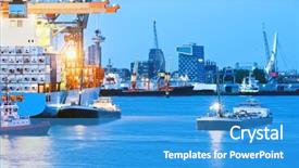  Presentation with seaport - Beautiful theme featuring intense blue saturated color boat backdrop and a teal colored foreground