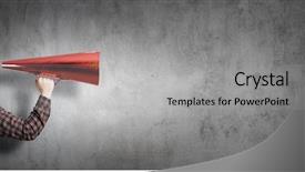  Presentation with announcement - Cool new slides with intensify - guy make announcement in trumpet backdrop and a  colored foreground