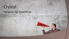  Presentation with trumpet - Presentation design featuring intensify - guy make announcement in trumpet background and a  colored foreground