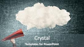  Presentation with announcement - Presentation design consisting of intensify - guy make announcement in trumpet background and a  colored foreground