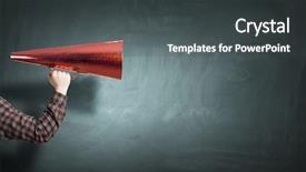  Presentation with announcement - Slides featuring intensify - guy make announcement in trumpet background and a  colored foreground