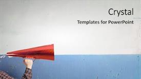  Presentation with announcement - Slides enhanced with intensify - guy make announcement in trumpet background and a light gray colored foreground