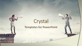  Presentation with building - Cool new slide deck with intensify - young businessman and businesswoman backdrop and a  colored foreground