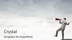  Presentation with trumpet - Cool new slide deck with intensify - young businessman on rock top backdrop and a  colored foreground