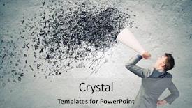  Presentation with trumpet - PPT theme having intensify - young businessman screaming emotionally background and a  colored foreground