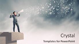  Presentation with paper - Slide set consisting of intensify - young businessman screaming emotionally background and a  colored foreground