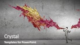  Presentation with trumpet - PPT layouts consisting of intensify - young businessman screaming emotionally background and a  colored foreground