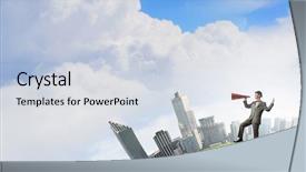  Presentation with trumpet - Audience pleasing slide deck consisting of intensify - young businessman screaming emotionally backdrop and a  colored foreground