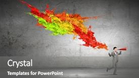  Presentation with trumpet - Presentation theme enhanced with intensify - young businessman screaming emotionally background and a  colored foreground