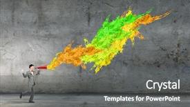  Presentation with trumpet - PPT theme featuring intensify - young businessman screaming emotionally background and a  colored foreground