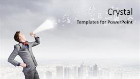  Presentation with trumpet - Slides featuring intensify - young excited businessman screaming background and a  colored foreground