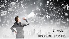  Presentation with trumpet - Audience pleasing theme consisting of intensify - young excited businessman screaming backdrop and a  colored foreground