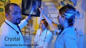  Presentation with medical emergency - Presentation theme with intensity science - medical doctors and a nurse background and a light blue colored foreground