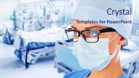  Presentation with intensive care unit - Colorful slide deck enhanced with intensity science - young female doctor in intensive backdrop and a sky blue colored foreground