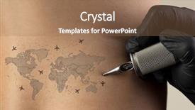  Presentation with concept - Slide deck enhanced with intentional - hand tattooing colourful traveling concept background and a coral colored foreground