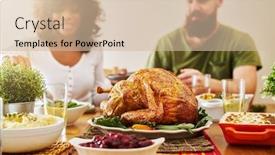  Presentation with thanksgiving dinner - Audience pleasing presentation consisting of interacial couple eating thanksgiving dinner with focus on turkey backdrop and a soft green colored foreground